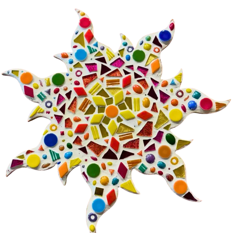 Ceramic tile mosaic made at the Hot Spot Studios, paint your own pottery, candle making & more.